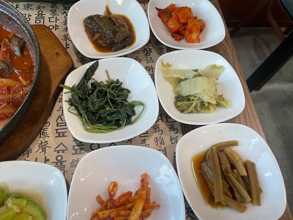 Korean set-meal table laid with side dishes