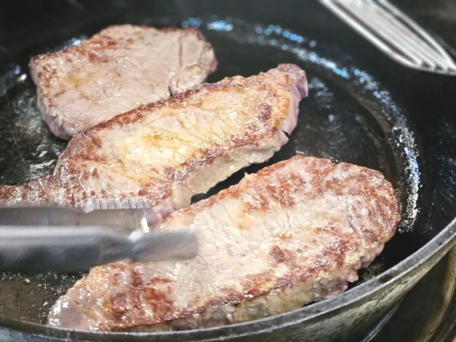Pre-seared meat trimmed into bite-sized pieces