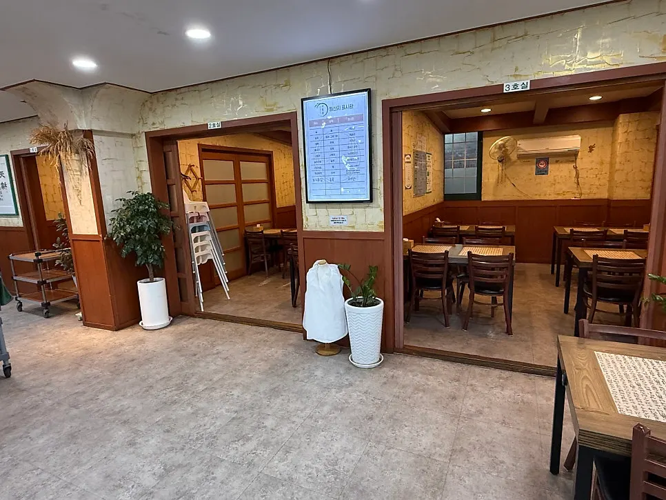 Spacious interior hall with private rooms