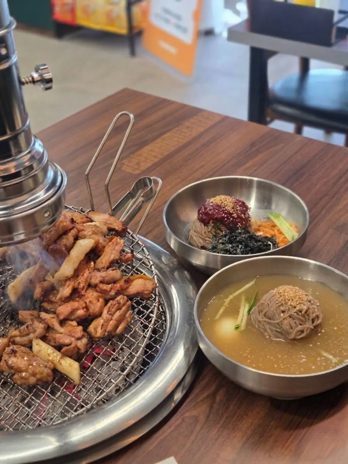 Final table spread with dakgalbi and makguksu together