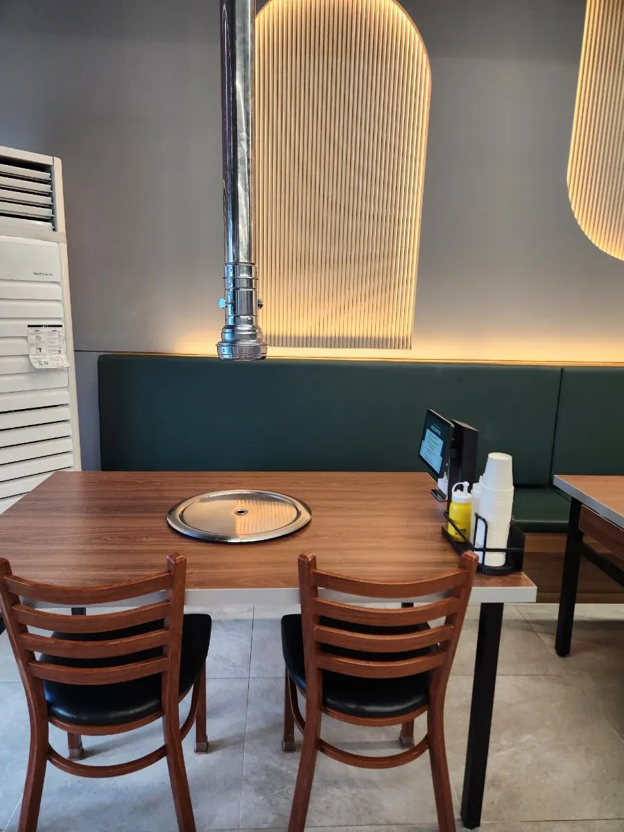 Restaurant interior with wood-tone decor