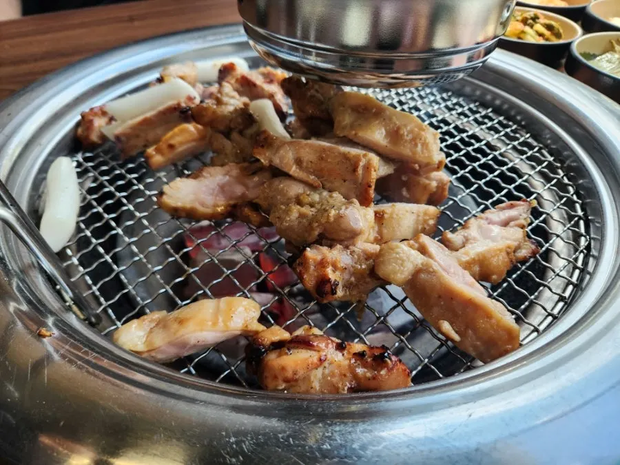 Charcoal grill brought to the table