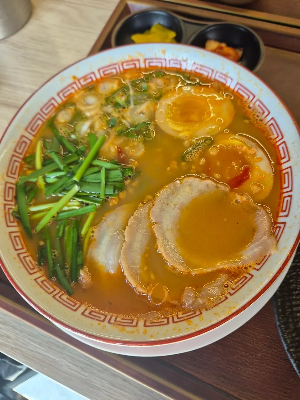 Taiwan ramen topped with soft-boiled eggs and chashu