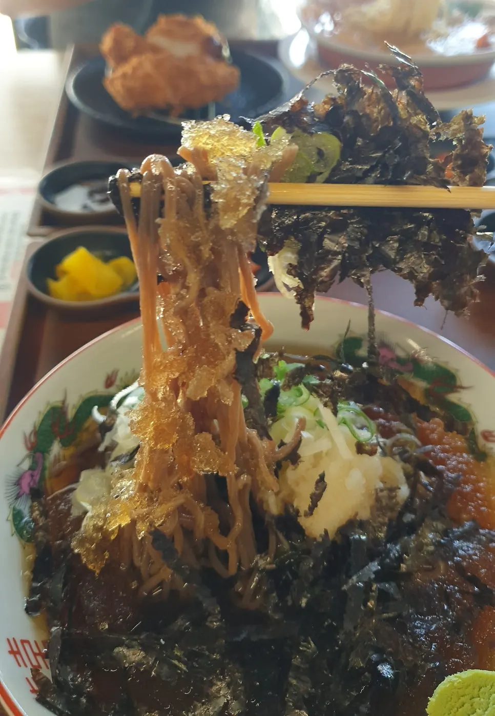 Meal of thick tonkatsu and cold soba