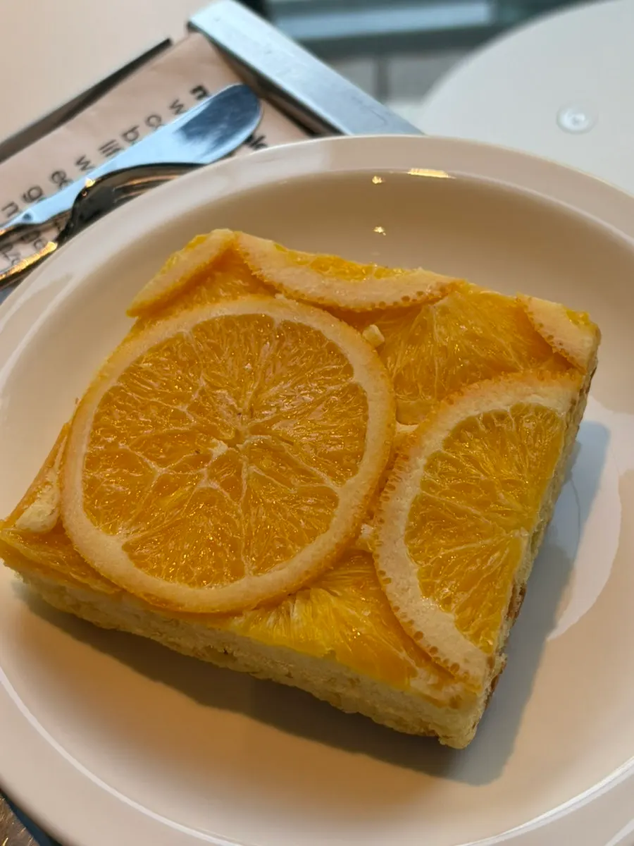 Moist cross-section of the orange pound cake