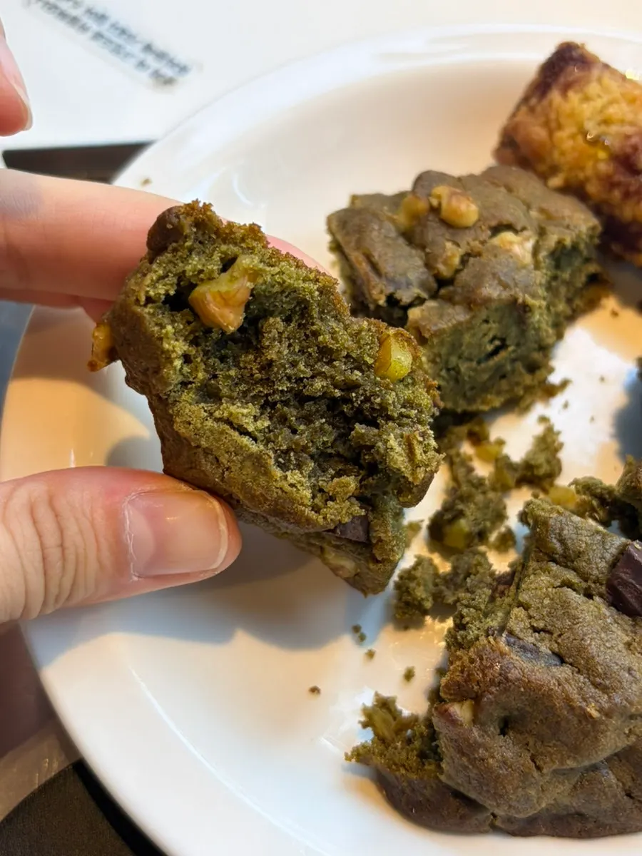 Matcha levain cookie with a latte