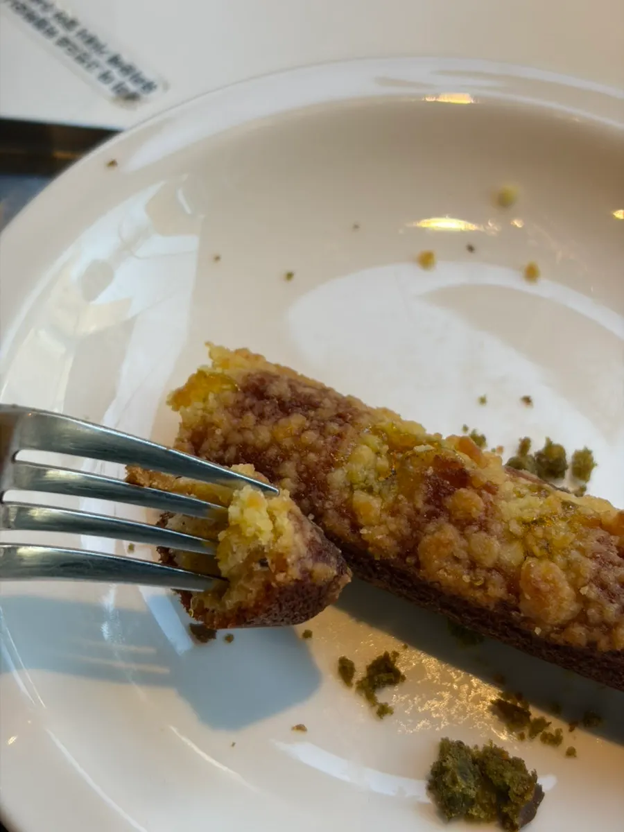 Apple crumble financier topped with crumble
