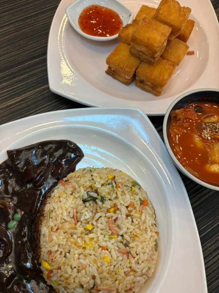Jjamppong broth showing seafood pieces
