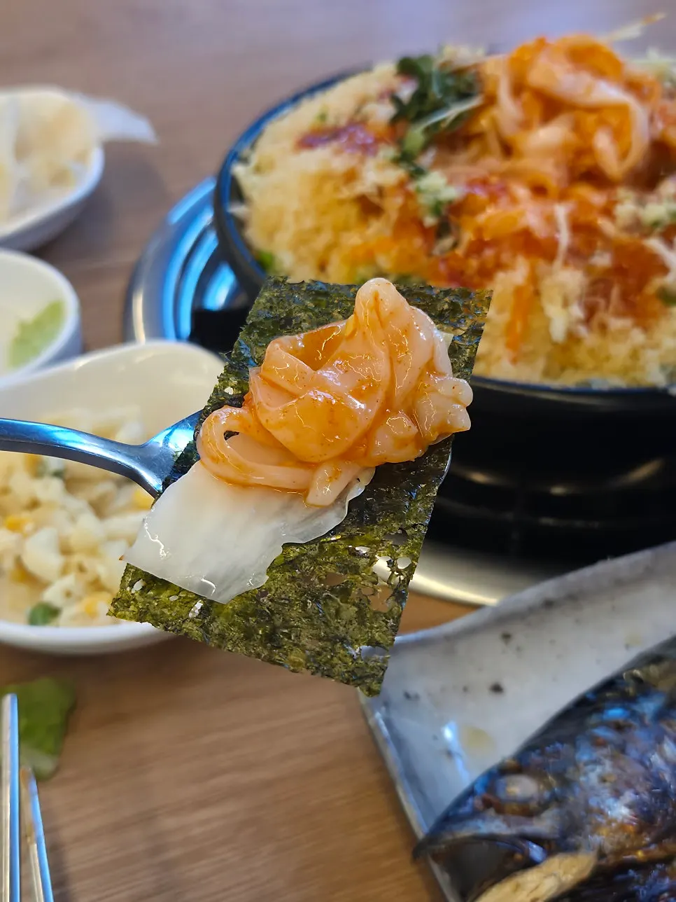 Table setting served with the sashimi dishes