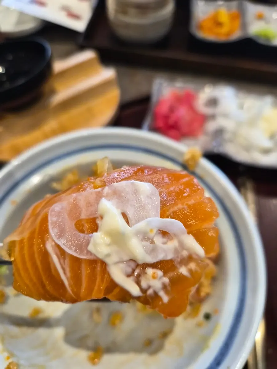 밥과 간장이 어우러진 사케동