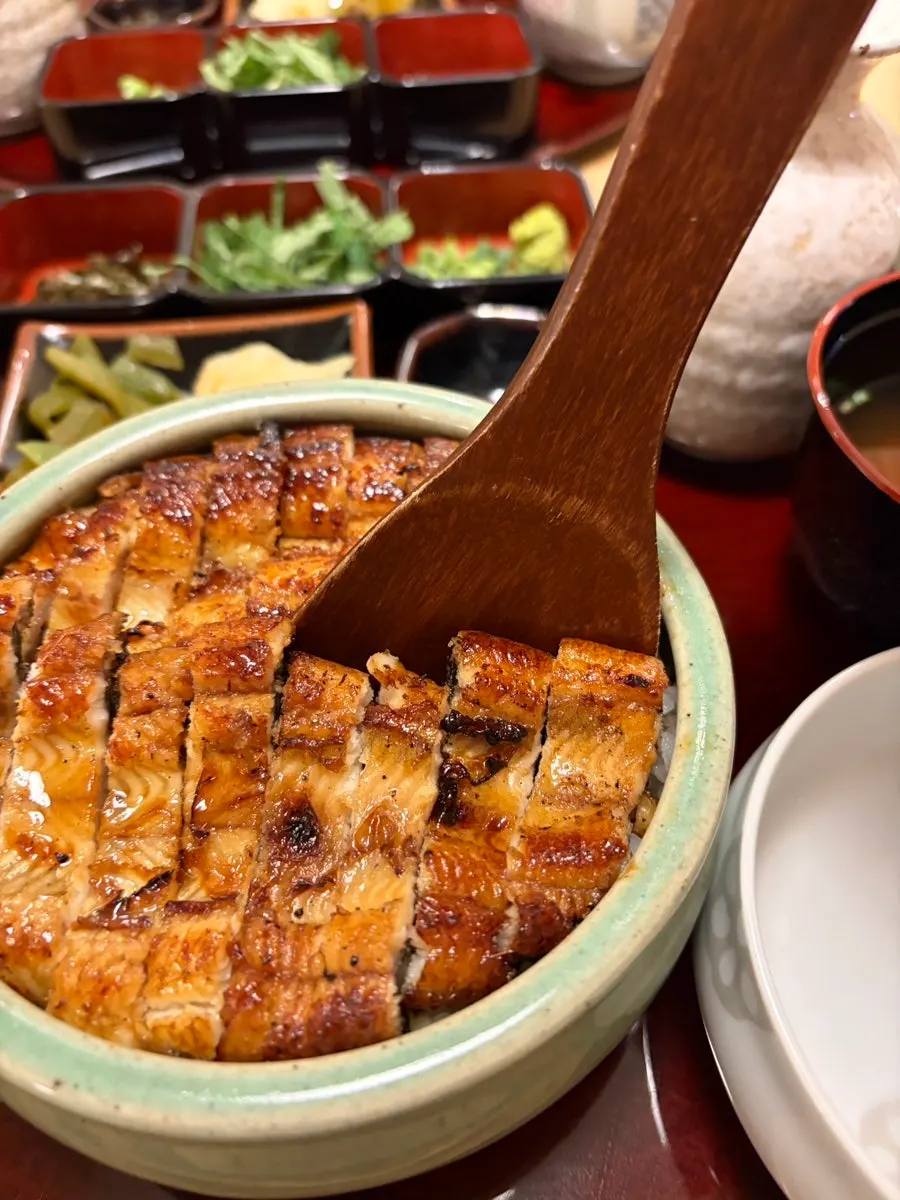First bite of eel and rice as they are