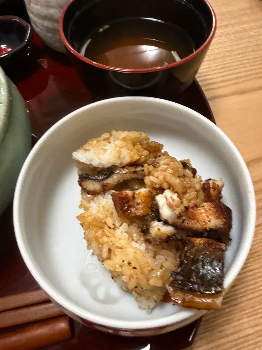 Eel rice bowl enjoyed without toppings