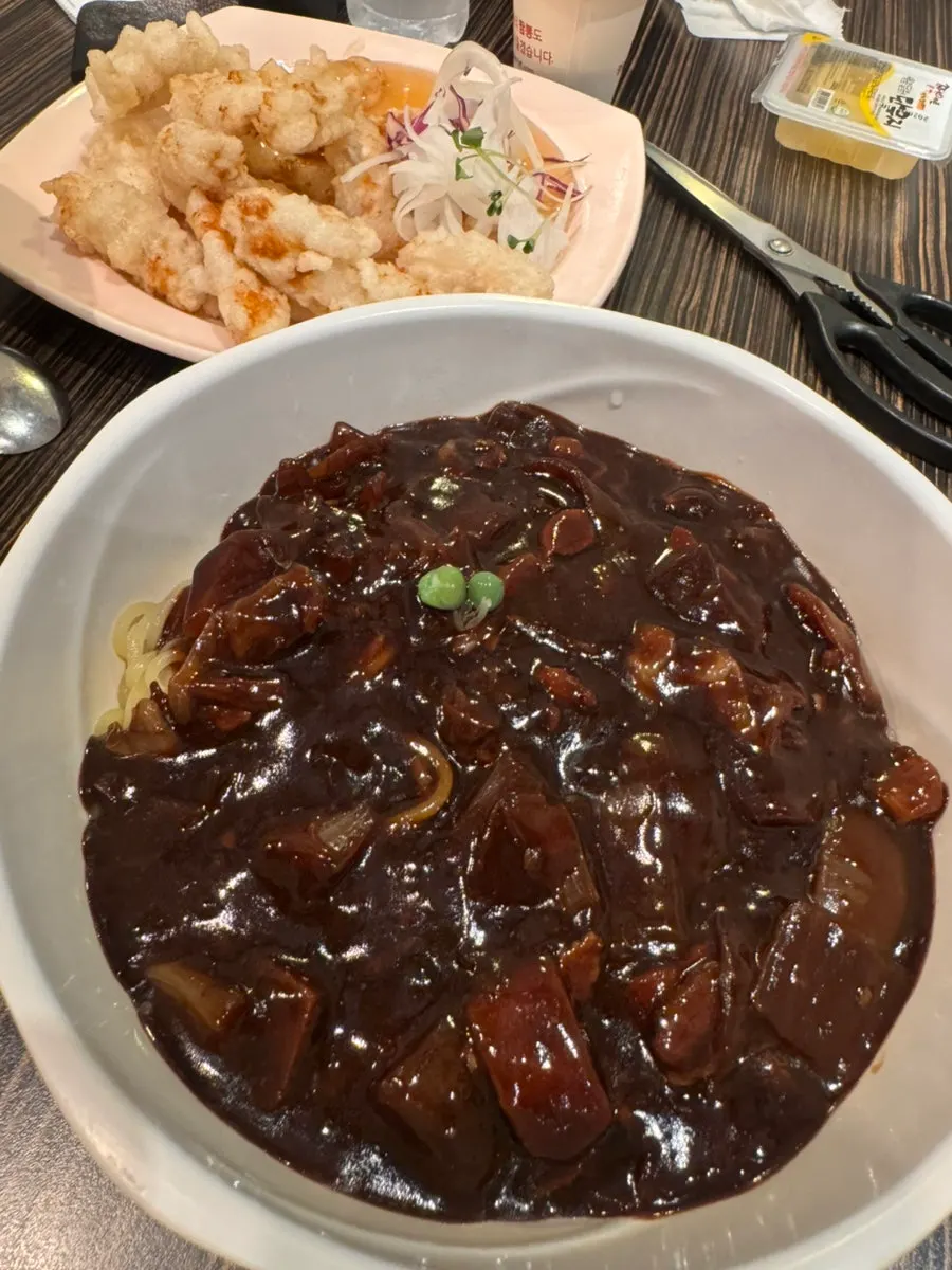 A bowl of jjajangmyeon ordered in the jumbo size