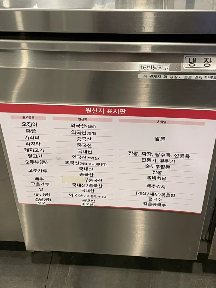 Origin-of-ingredients sign posted in the restaurant