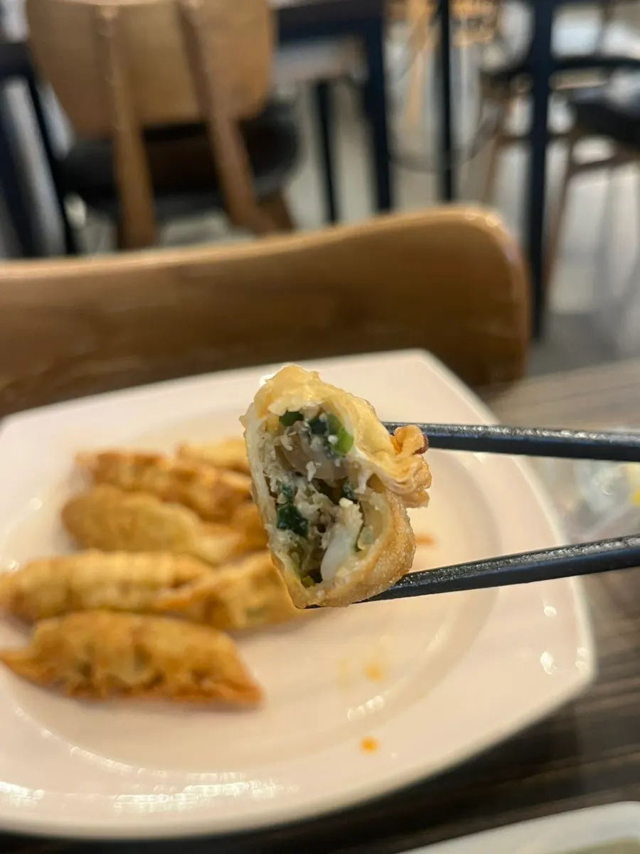Fried mandu filled with meat and chive stuffing