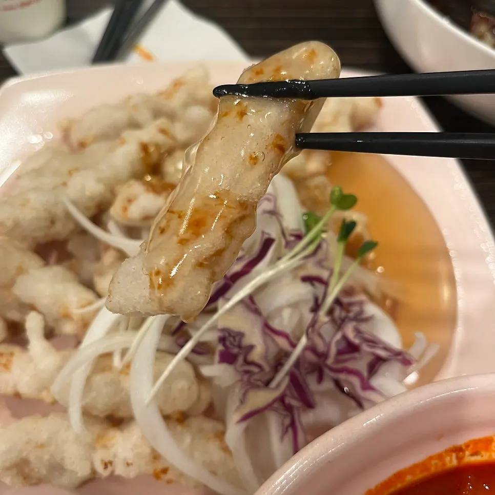 Cross-section of the sweet and sour pork showing thick meat