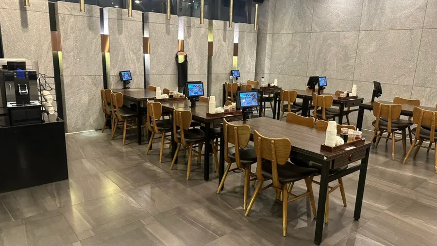 Interior with generously spaced tables