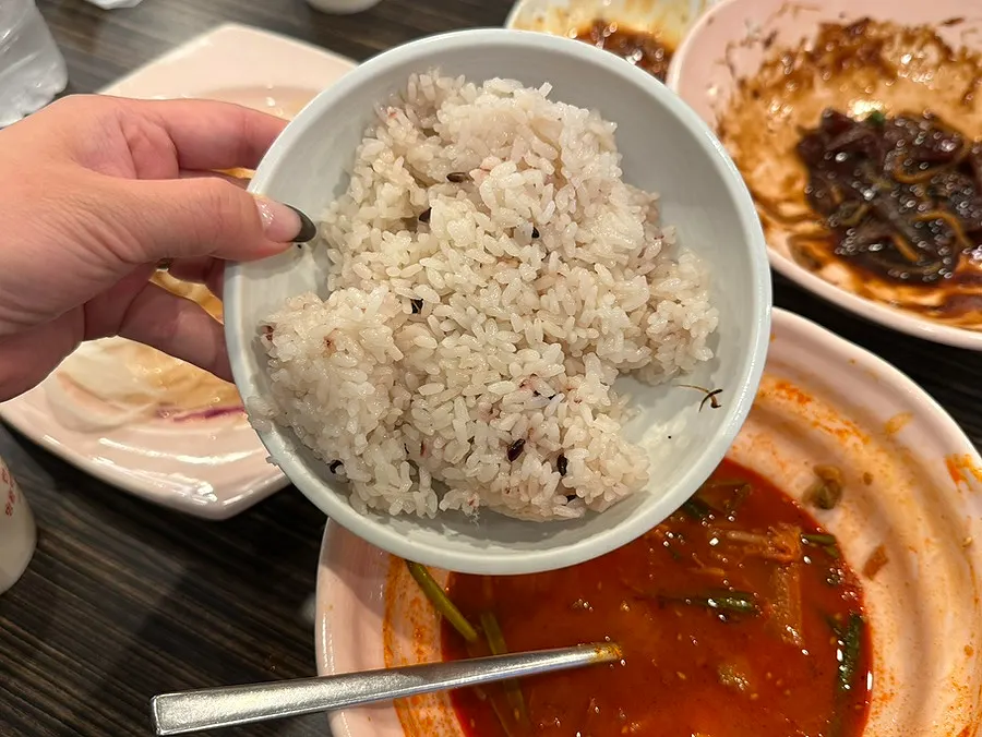Free refill rice brought from the self-serve counter