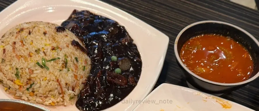 Jjamppong broth served alongside the crab fried rice