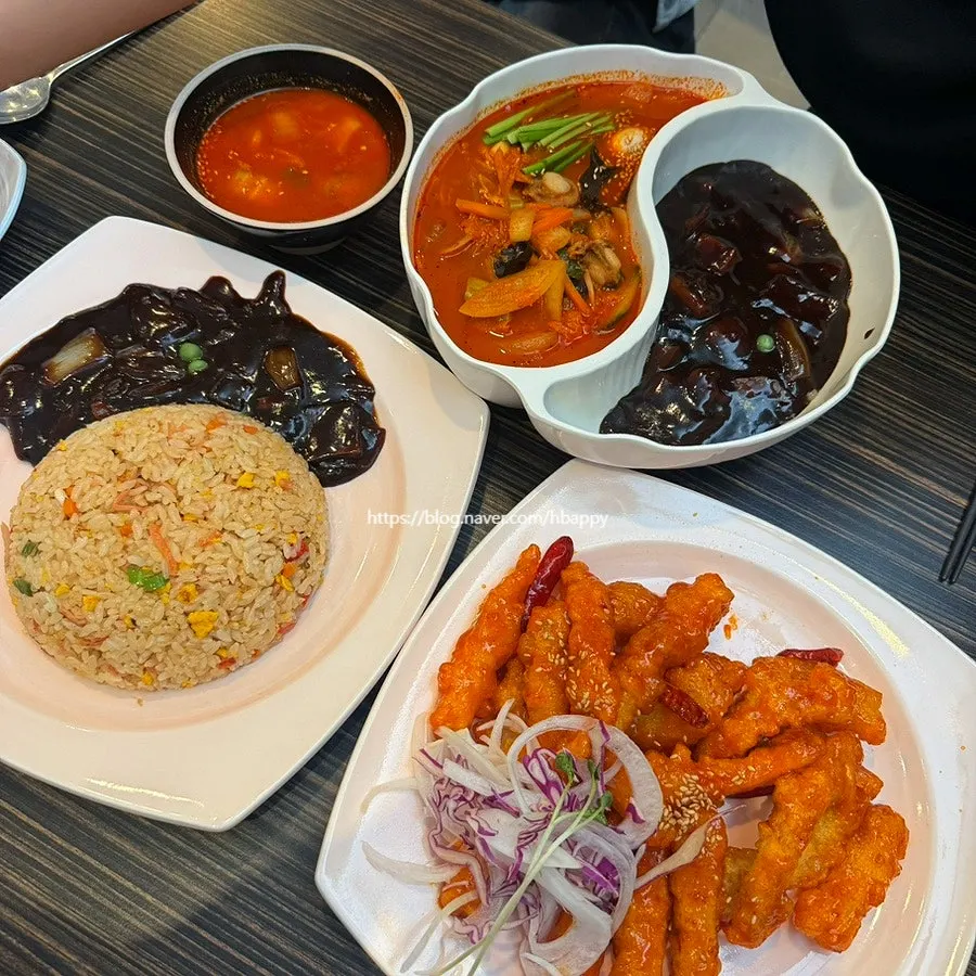 Three Chinese dishes served all at once