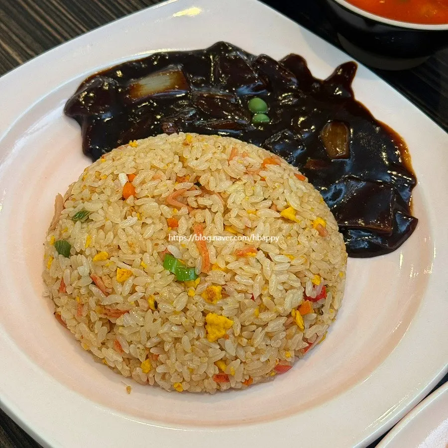 A spoonful of fried rice dipped lightly in sauce