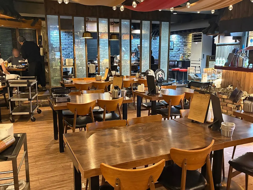 Interior divided by glass partitions