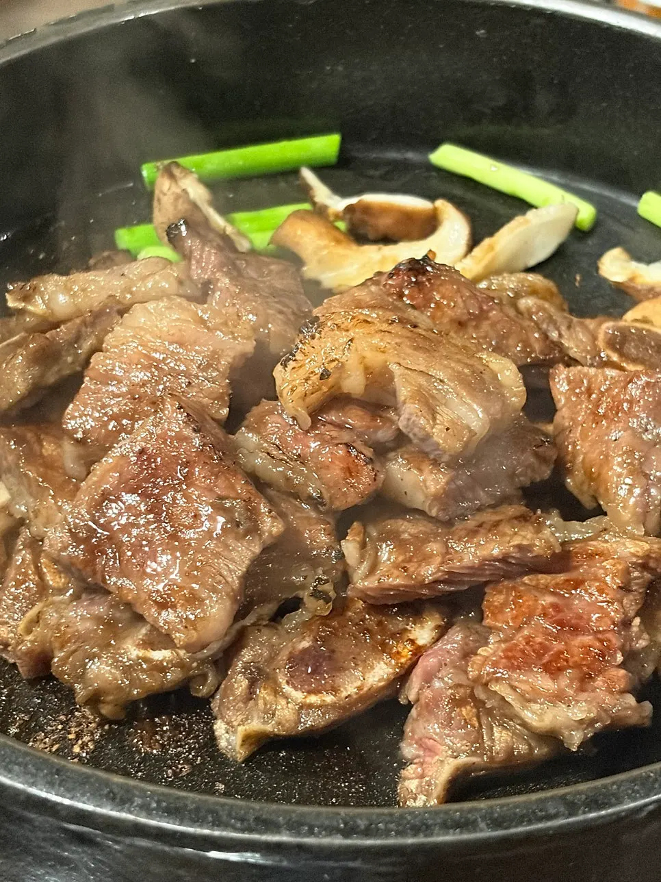 LA galbi being finished with a torch
