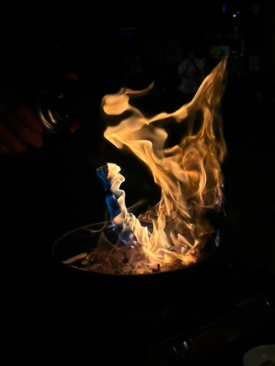 Grilled galbi with a fire-show performance