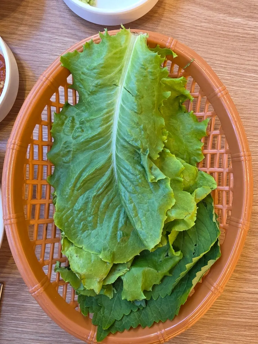 Kimchi taken from the side dish refill bar