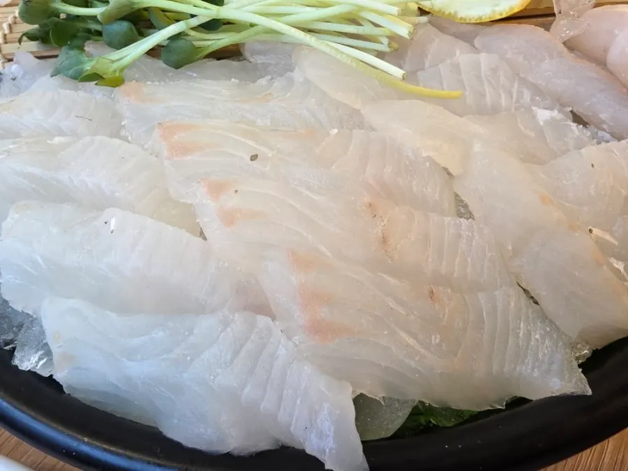 Plate of mild halibut sashimi
