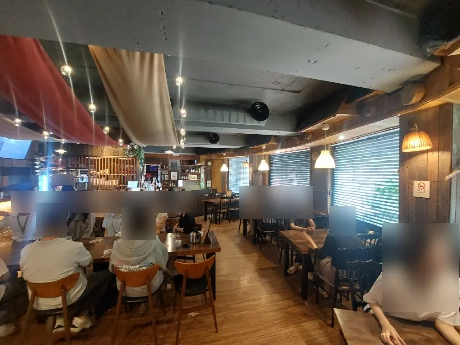 Tables spaced widely apart with no exhaust hoods overhead