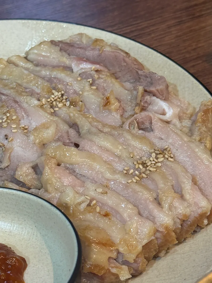 A plate of tender gabrisal bossam (boiled pork)