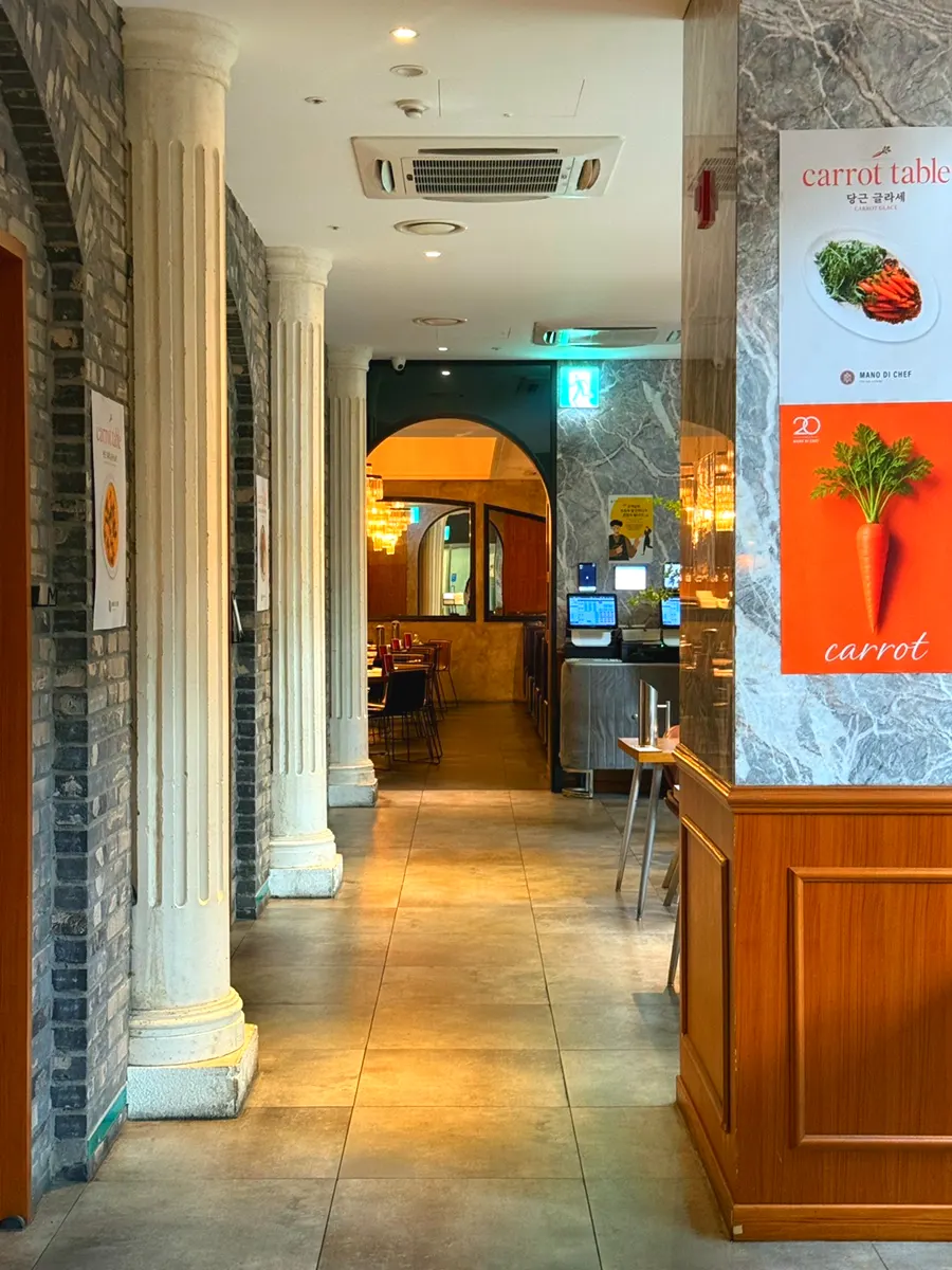 Restaurant interior with spacious table spacing
