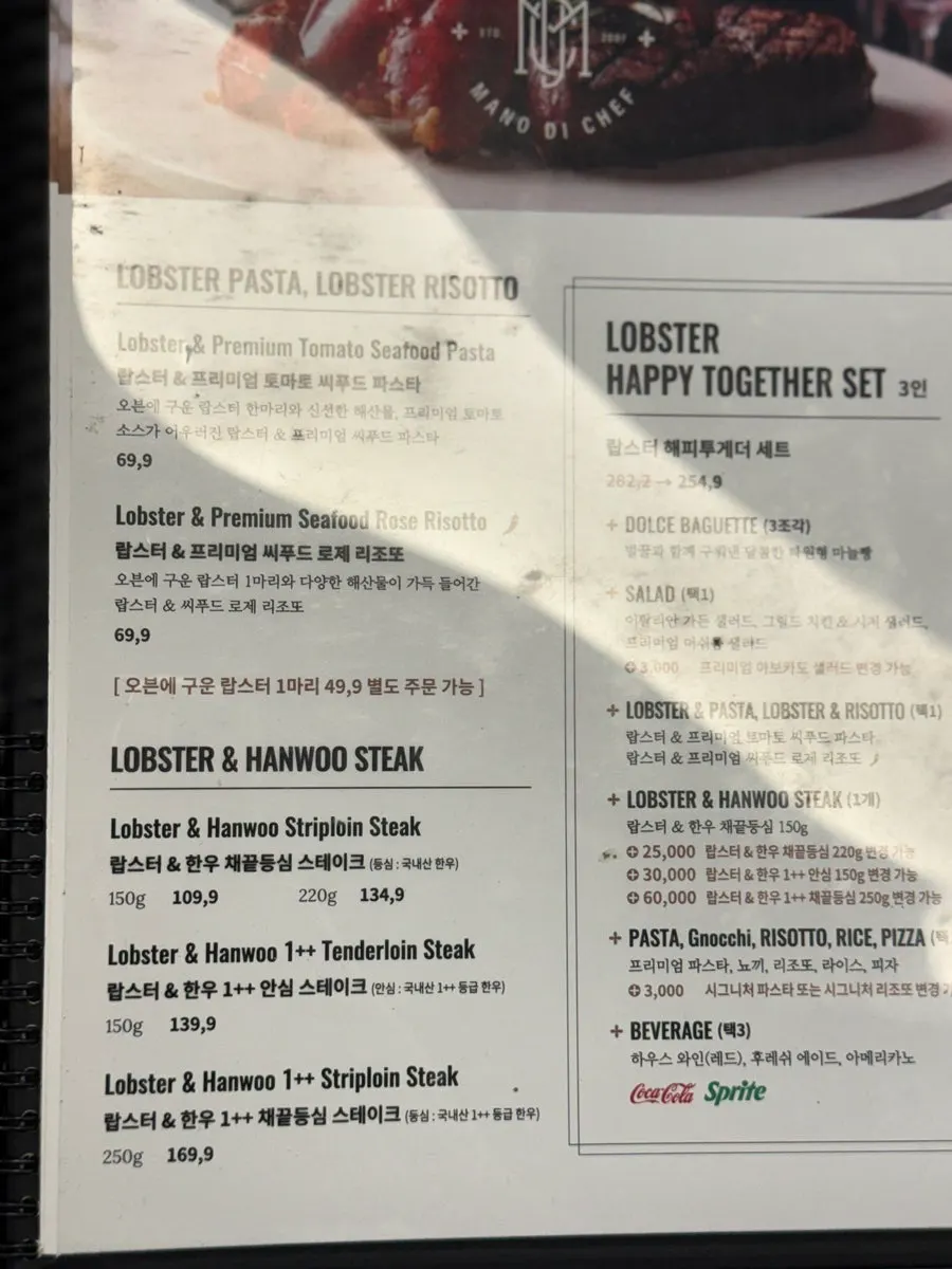 Mano di Chef menu prices