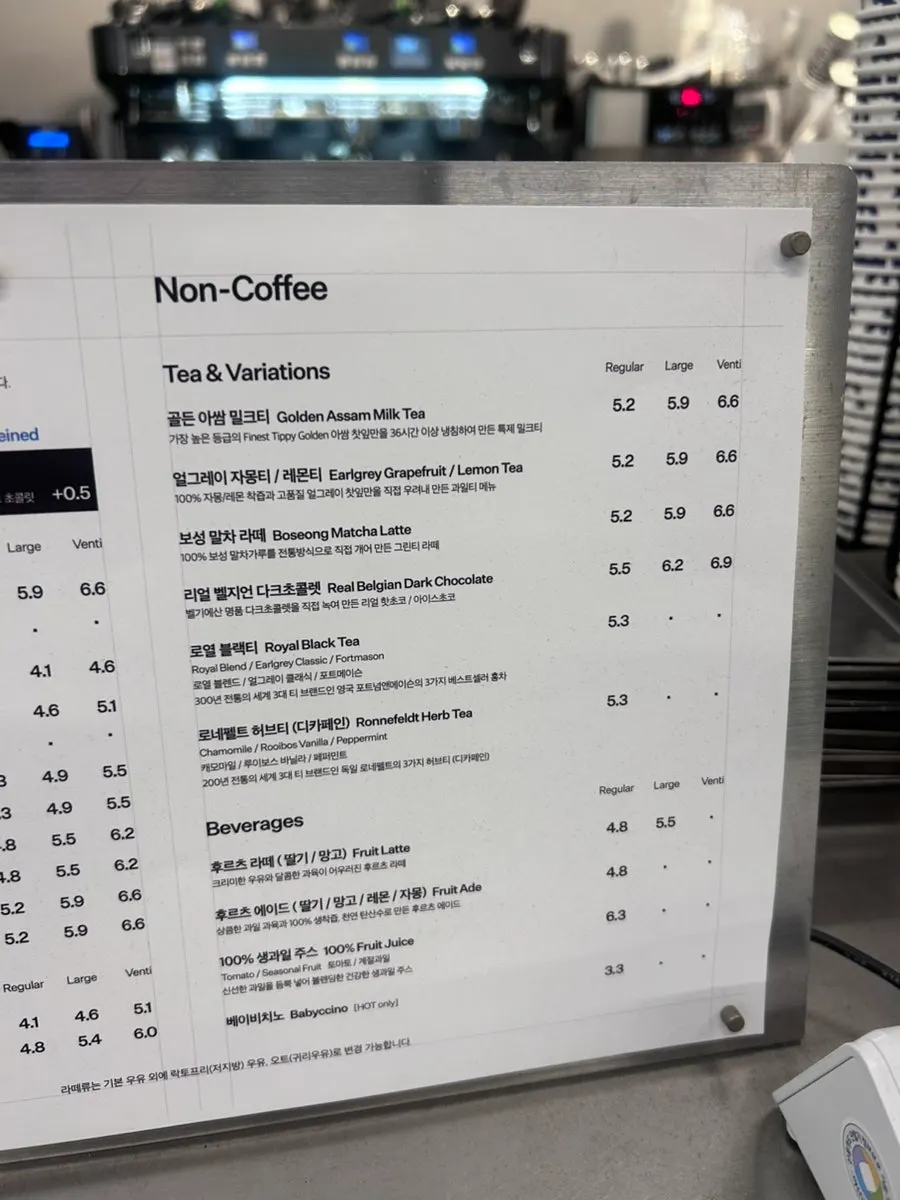 Café drink menu selection