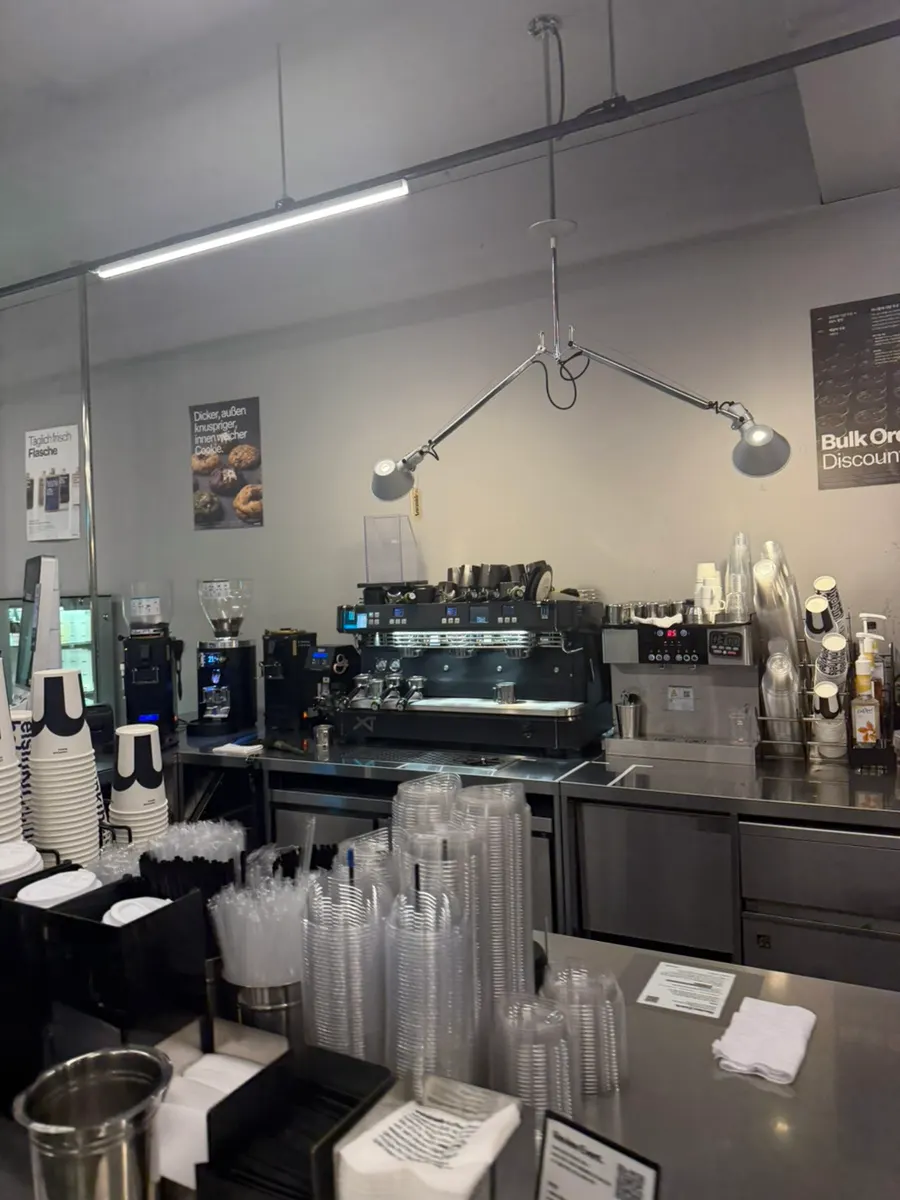 Black-and-white café interior