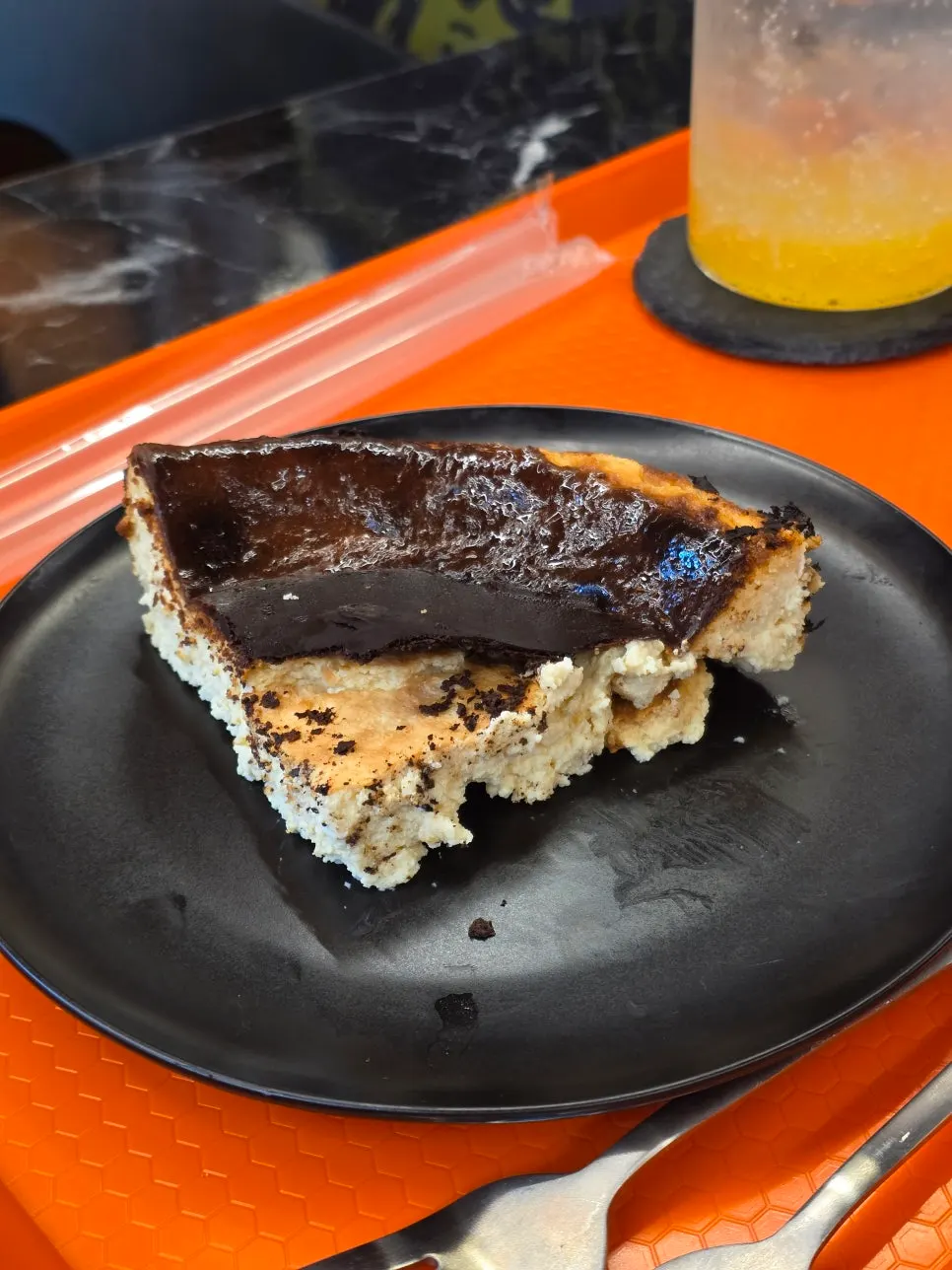 A crumbly-textured slice of Basque cheesecake