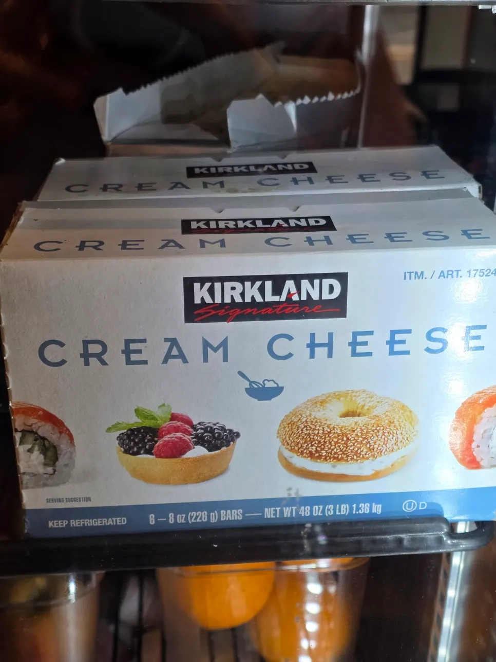 Kirkland cream cheese stored in the café's fridge