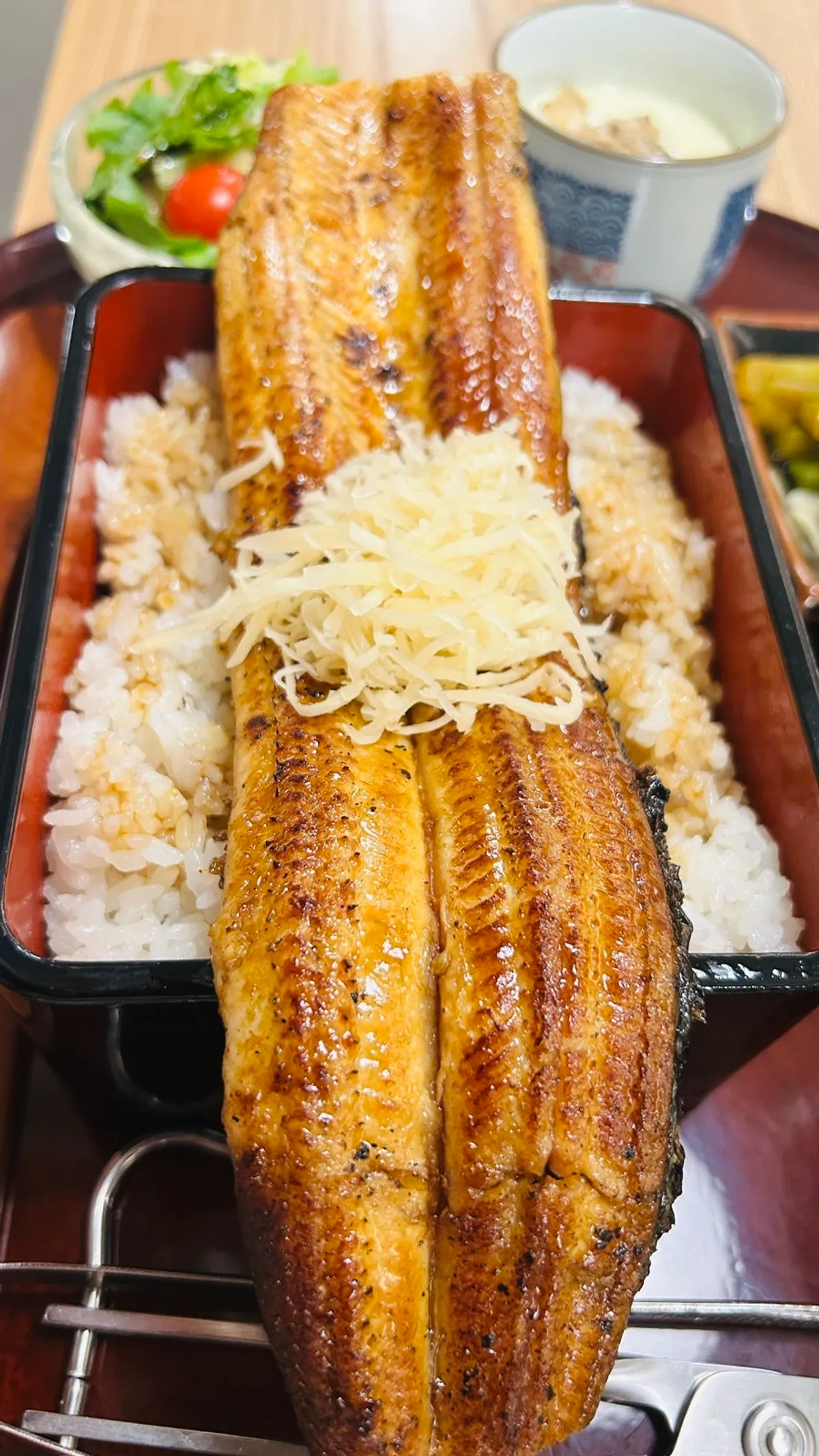 Ichino unadon topped with a whole grilled eel