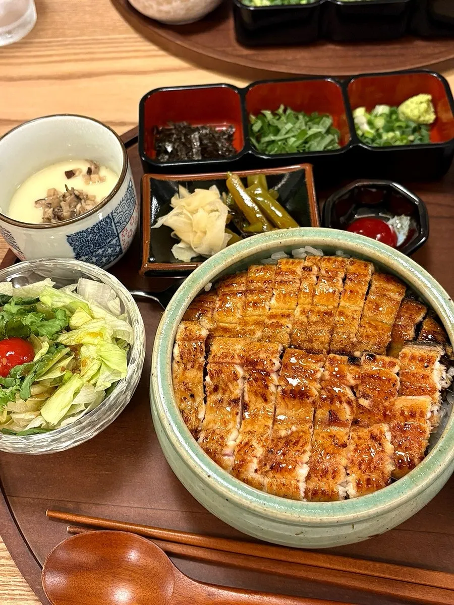 Neatly arranged hitsumabushi full set