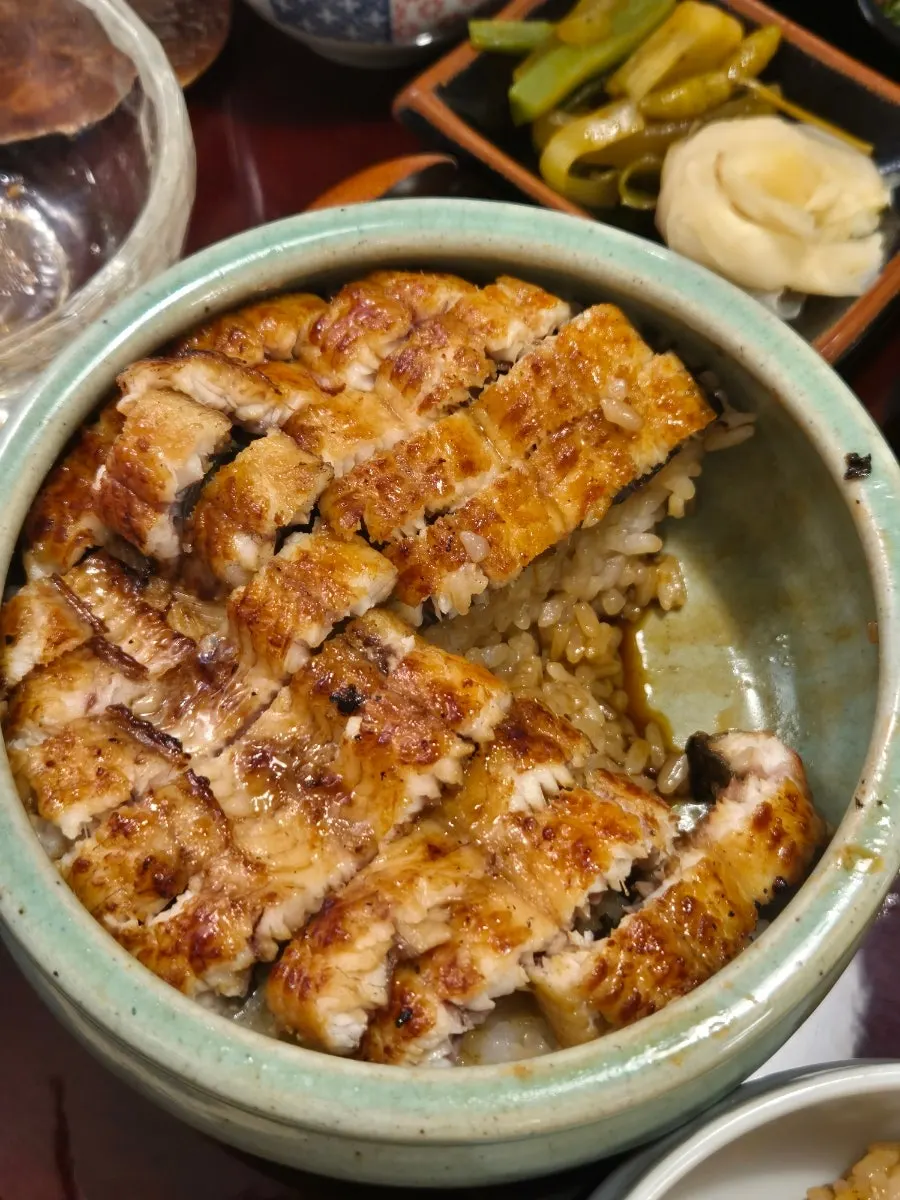 Thinly sliced, crispy-outside-tender-inside hitsumabushi eel