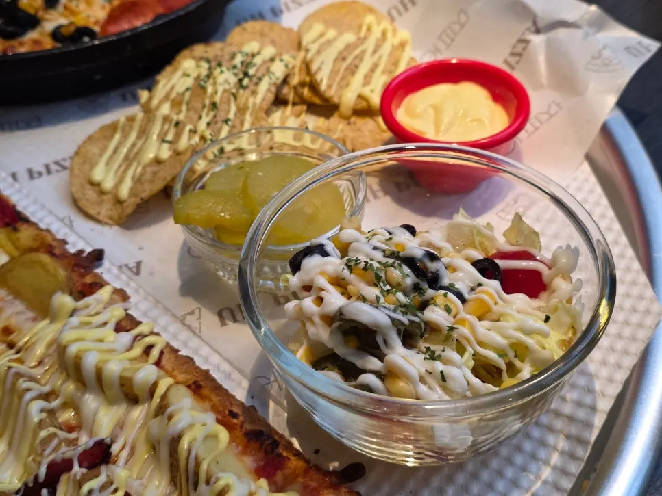 Set A four-flavor pizza loaded with toppings