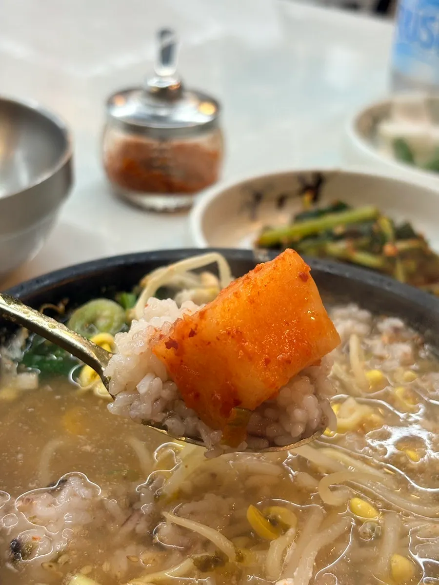 Close-up of the ingredients in bean sprout hangover soup