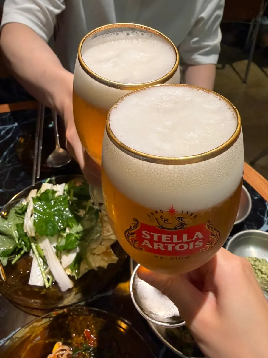 A glass of draft beer at Yeongchun Galbi