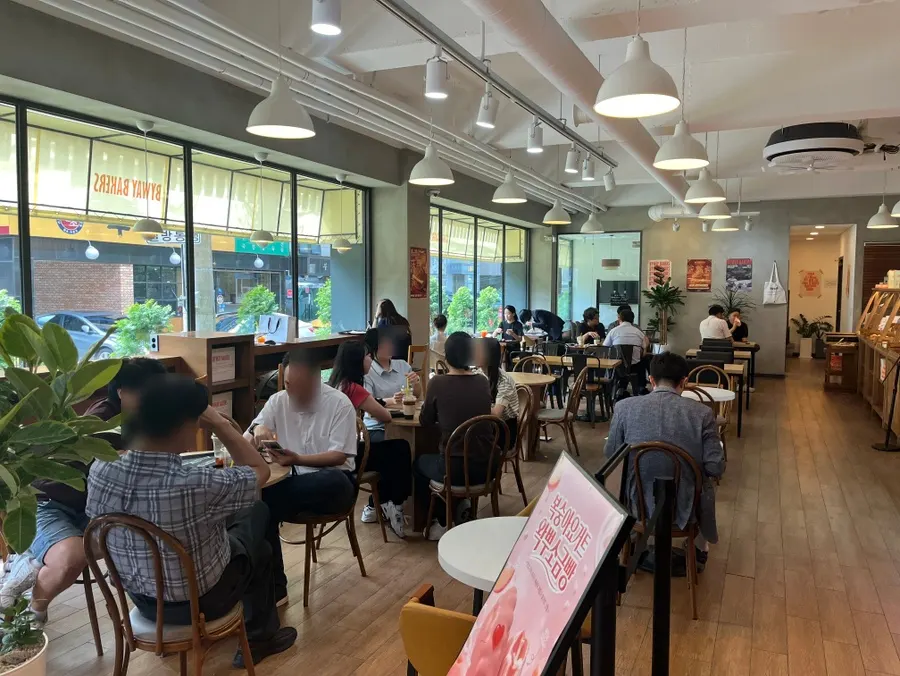 Bakery café space with guests relaxing