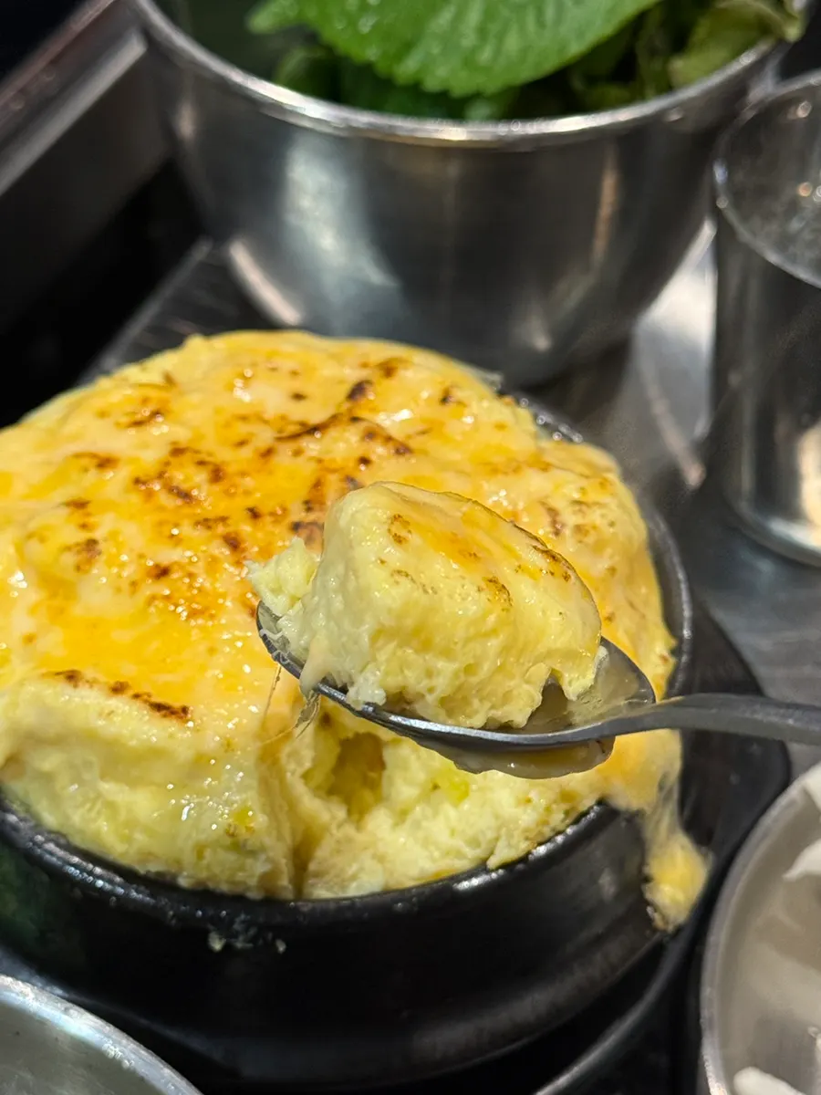 Soft steamed egg with stretching cheese
