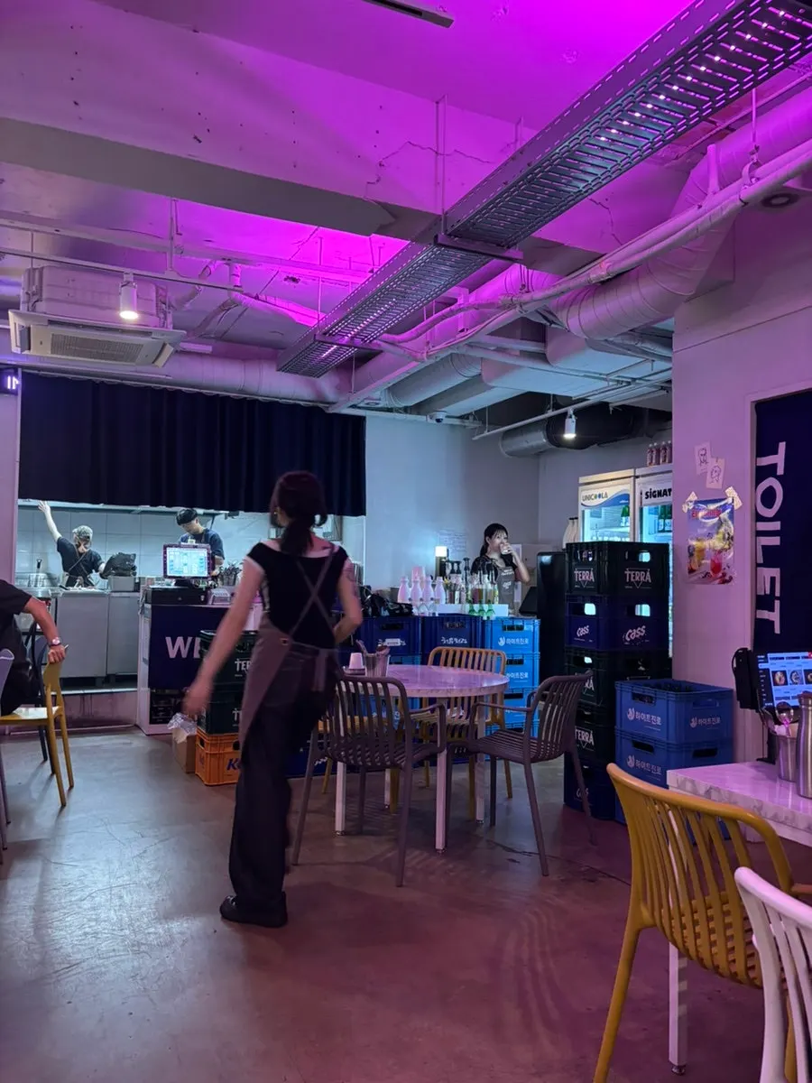 Interior with a purple photo zone