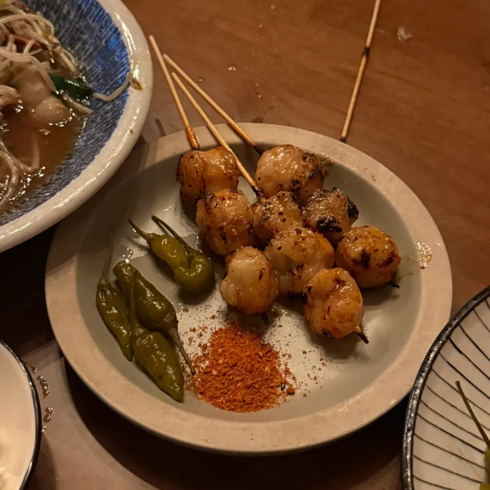 Beef intestine skewers grilled golden brown