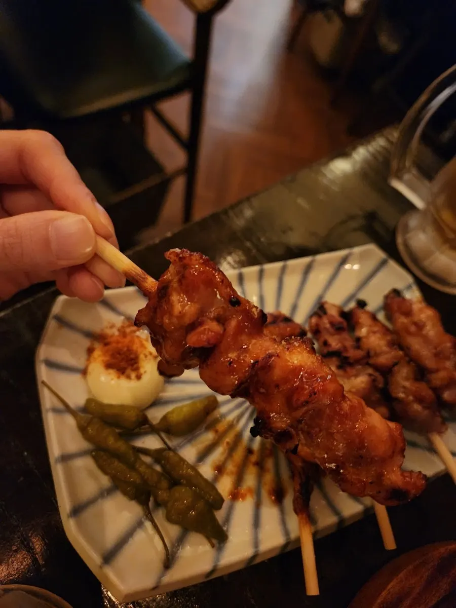 Smoky, charred chicken thigh skewers