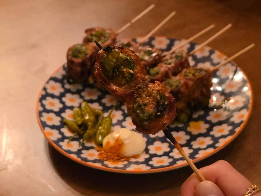 불맛 나는 삼겹쪽파꼬치 클로즈업